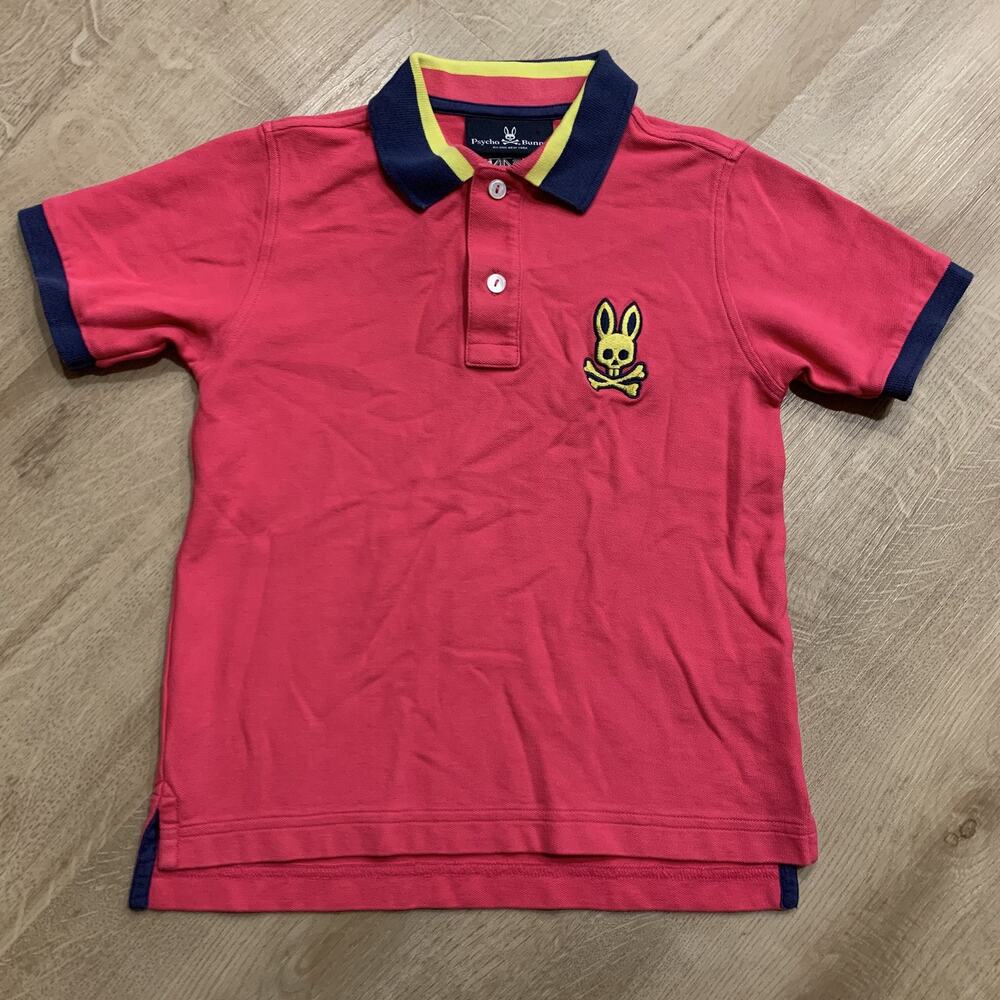 Psycho Bunny Pique Polo Shirt Youth Boys Small S 7/8 Pink Shirt Embroidered Pima